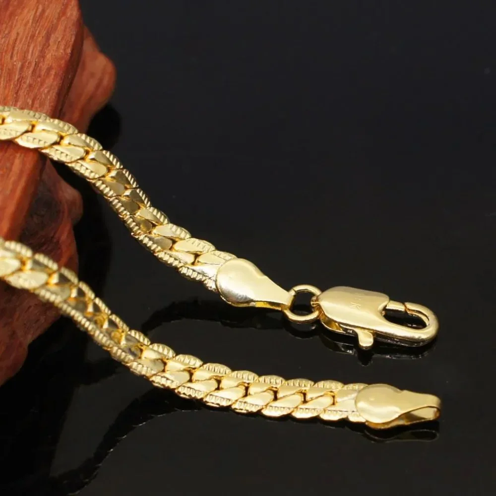 20 Inch Snake Bone / Sideways Necklace, 18k. Gold
